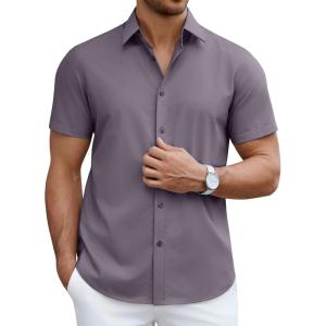 imageCOOFANDY Mens Short Sleeve Dress Shirts Casual Button Down Wrinkle Free Regular Fit Business Untucked ShirtsGranite Gray