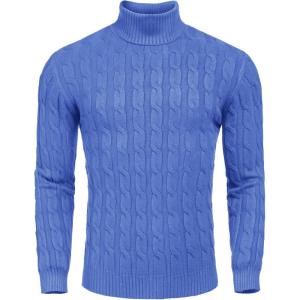 imageCOOFANDY Mens Slim Fit Turtleneck Sweater Casual Twisted Knitted Pullover SweatersBlue