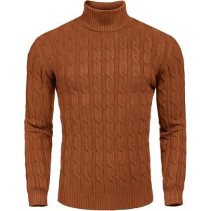 imageCOOFANDY Mens Slim Fit Turtleneck Sweater Casual Twisted Knitted Pullover SweatersBrown