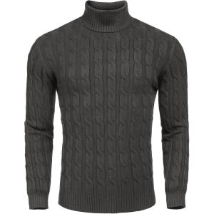 imageCOOFANDY Mens Slim Fit Turtleneck Sweater Casual Twisted Knitted Pullover SweatersCharcoal Grey