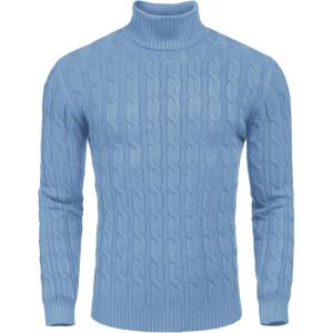 imageCOOFANDY Mens Slim Fit Turtleneck Sweater Casual Twisted Knitted Pullover SweatersLight Blue