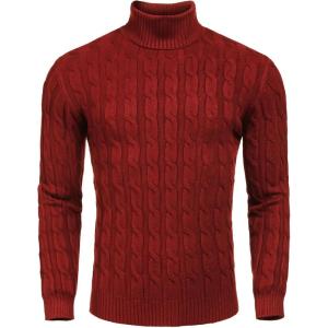 imageCOOFANDY Mens Slim Fit Turtleneck Sweater Casual Twisted Knitted Pullover SweatersWine Red