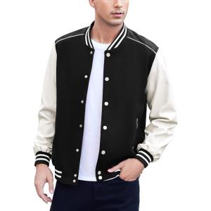 imageCOOFANDY Mens Varsity Jacket Casual Leather Sleeve Baseball Letterman Bomber Jacket CoatBlack