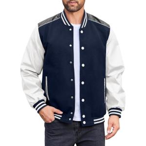 imageCOOFANDY Mens Varsity Jacket Casual Leather Sleeve Baseball Letterman Bomber Jacket CoatNave Blue
