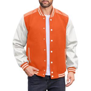 imageCOOFANDY Mens Varsity Jacket Casual Leather Sleeve Baseball Letterman Bomber Jacket CoatOrange