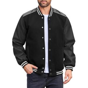 imageCOOFANDY Mens Varsity Jacket Casual Leather Sleeve Baseball Letterman Bomber Jacket CoatPitchblack