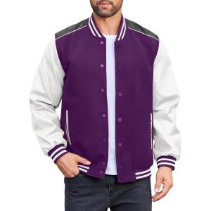 imageCOOFANDY Mens Varsity Jacket Casual Leather Sleeve Baseball Letterman Bomber Jacket CoatPurple