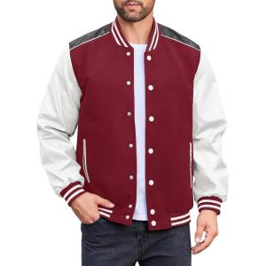 imageCOOFANDY Mens Varsity Jacket Casual Leather Sleeve Baseball Letterman Bomber Jacket CoatWine Red