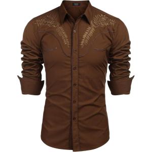 imageCOOFANDY Mens Western Shirts Long Sleeve Embroideres Cowboy Shirts Casual Button Down Shirt01coffeepattern1