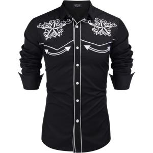 imageCOOFANDY Mens Western Shirts Long Sleeve Embroideres Cowboy Shirts Casual Button Down ShirtBlack  White