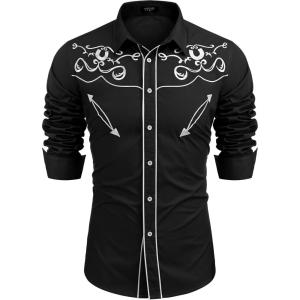 imageCOOFANDY Mens Western Shirts Long Sleeve Embroideres Cowboy Shirts Casual Button Down ShirtBlack Pattern3