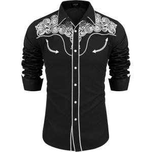 imageCOOFANDY Mens Western Shirts Long Sleeve Embroideres Cowboy Shirts Casual Button Down ShirtBlackpattern2