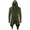 imageCOOFANDY Long Hooded Cardigan Ruffle Shawl Collar Open Front Lightweight Drape Cape Overcoat with PocketsArmy Green