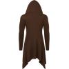 imageCOOFANDY Long Hooded Cardigan Ruffle Shawl Collar Open Front Lightweight Drape Cape Overcoat with PocketsBrown