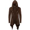 imageCOOFANDY Long Hooded Cardigan Ruffle Shawl Collar Open Front Lightweight Drape Cape Overcoat with PocketsBrown