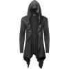 imageCOOFANDY Long Hooded Cardigan Ruffle Shawl Collar Open Front Lightweight Drape Cape Overcoat with PocketsDark Grey