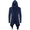 imageCOOFANDY Long Hooded Cardigan Ruffle Shawl Collar Open Front Lightweight Drape Cape Overcoat with PocketsNavy