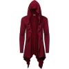imageCOOFANDY Long Hooded Cardigan Ruffle Shawl Collar Open Front Lightweight Drape Cape Overcoat with PocketsWine Red