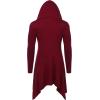 imageCOOFANDY Long Hooded Cardigan Ruffle Shawl Collar Open Front Lightweight Drape Cape Overcoat with PocketsWine Red