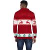 imageCOOFANDY Mens Christmas Cardigans Ugly Xmas Sweaters Reindeer Snowflake Shawl Collar Knitted Cardigan SweaterChristmas Red