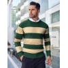 imageCOOFANDY Mens Crew Neck Sweater Slim Fit Lightweight Sweatshirts Knitted Pullover for Casual Or Dressy WearGreenApricot Stripe