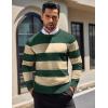 imageCOOFANDY Mens Crew Neck Sweater Slim Fit Lightweight Sweatshirts Knitted Pullover for Casual Or Dressy WearGreenApricot Stripe