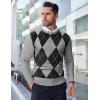 imageCOOFANDY Mens Crew Neck Sweater Slim Fit Lightweight Sweatshirts Knitted Pullover for Casual Or Dressy WearGrey Argyle