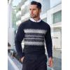 imageCOOFANDY Mens Crew Neck Sweater Slim Fit Lightweight Sweatshirts Knitted Pullover for Casual Or Dressy WearNavy BlueGrey White Jacquard