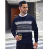 imageCOOFANDY Mens Crew Neck Sweater Slim Fit Lightweight Sweatshirts Knitted Pullover for Casual Or Dressy WearNavy BlueGrey White Jacquard