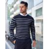 imageCOOFANDY Mens Crew Neck Sweater Slim Fit Lightweight Sweatshirts Knitted Pullover for Casual Or Dressy WearNavyWhite Mariner Stripe