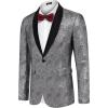 imageCOOFANDY Mens Floral Tuxedo Jacket Paisley Shawl Lapel Suit Blazer Jacket for DinnerPromWeddingSilver