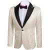 imageCOOFANDY Mens Floral Tuxedo One Button Luxury Shiny Blazer Dinner Party Prom Wedding Suit Jacket1  Beige White
