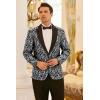 imageCOOFANDY Mens Floral Tuxedo One Button Luxury Shiny Blazer Dinner Party Prom Wedding Suit Jacket1  Grey