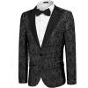 imageCOOFANDY Mens Floral Tuxedo One Button Luxury Shiny Blazer Dinner Party Prom Wedding Suit Jacket6  Black