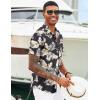 imageCOOFANDY Mens Hawaiian Shirts Short Sleeve Tropical Button Down Shirts Floral Summer Beach ShirtBlack  Khaki Leaves