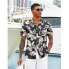 imageCOOFANDY Mens Hawaiian Shirts Short Sleeve Tropical Button Down Shirts Floral Summer Beach ShirtBlack  Khaki Leaves