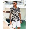 imageCOOFANDY Mens Hawaiian Shirts Short Sleeve Tropical Button Down Shirts Floral Summer Beach ShirtBlack  Khaki Leaves