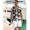 imageCOOFANDY Mens Hawaiian Shirts Short Sleeve Tropical Button Down Shirts Floral Summer Beach ShirtBlack  White Flower