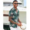imageCOOFANDY Mens Hawaiian Shirts Short Sleeve Tropical Button Down Shirts Floral Summer Beach ShirtGreen  Khaki Flower