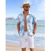 imageCOOFANDY Mens Hawaiian Shirts Short Sleeve Tropical Button Down Shirts Floral Summer Beach ShirtLight Blue  Plam Leaf
