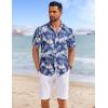 imageCOOFANDY Mens Hawaiian Shirts Short Sleeve Tropical Button Down Shirts Floral Summer Beach ShirtNavy Blue  White Leaf