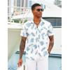 imageCOOFANDY Mens Hawaiian Shirts Short Sleeve Tropical Button Down Shirts Floral Summer Beach ShirtWhite  Blue Leaves