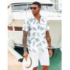 imageCOOFANDY Mens Hawaiian Shirts Short Sleeve Tropical Button Down Shirts Floral Summer Beach ShirtWhite  Blue Leaves