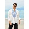 imageCOOFANDY Mens Henley Shirt Vyshyvanka Long Sleeve African Print Shirts Casual Zip Up Cotton Linen Beach Hippie Shirt01white