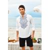 imageCOOFANDY Mens Henley Shirt Vyshyvanka Long Sleeve African Print Shirts Casual Zip Up Cotton Linen Beach Hippie Shirt01white