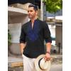imageCOOFANDY Mens Henley Shirt Vyshyvanka Long Sleeve African Print Shirts Casual Zip Up Cotton Linen Beach Hippie ShirtBlack