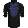 imageCOOFANDY Mens Henley Shirt Vyshyvanka Long Sleeve African Print Shirts Casual Zip Up Cotton Linen Beach Hippie ShirtBlack