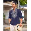 imageCOOFANDY Mens Henley Shirt Vyshyvanka Long Sleeve African Print Shirts Casual Zip Up Cotton Linen Beach Hippie ShirtBlue