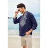 imageCOOFANDY Mens Henley Shirt Vyshyvanka Long Sleeve African Print Shirts Casual Zip Up Cotton Linen Beach Hippie ShirtBlue