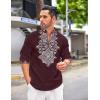 imageCOOFANDY Mens Henley Shirt Vyshyvanka Long Sleeve African Print Shirts Casual Zip Up Cotton Linen Beach Hippie ShirtDark Red